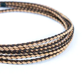 About 5mm Round Natural with  Brown color cork Braided cork cord COR-538A (5 meters)