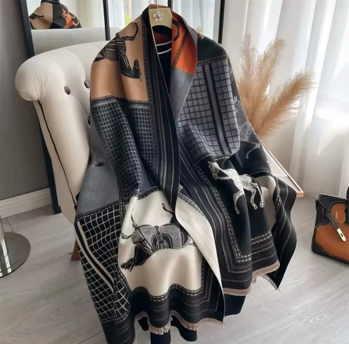 Black Classic Equestrian Scarf/Shawl