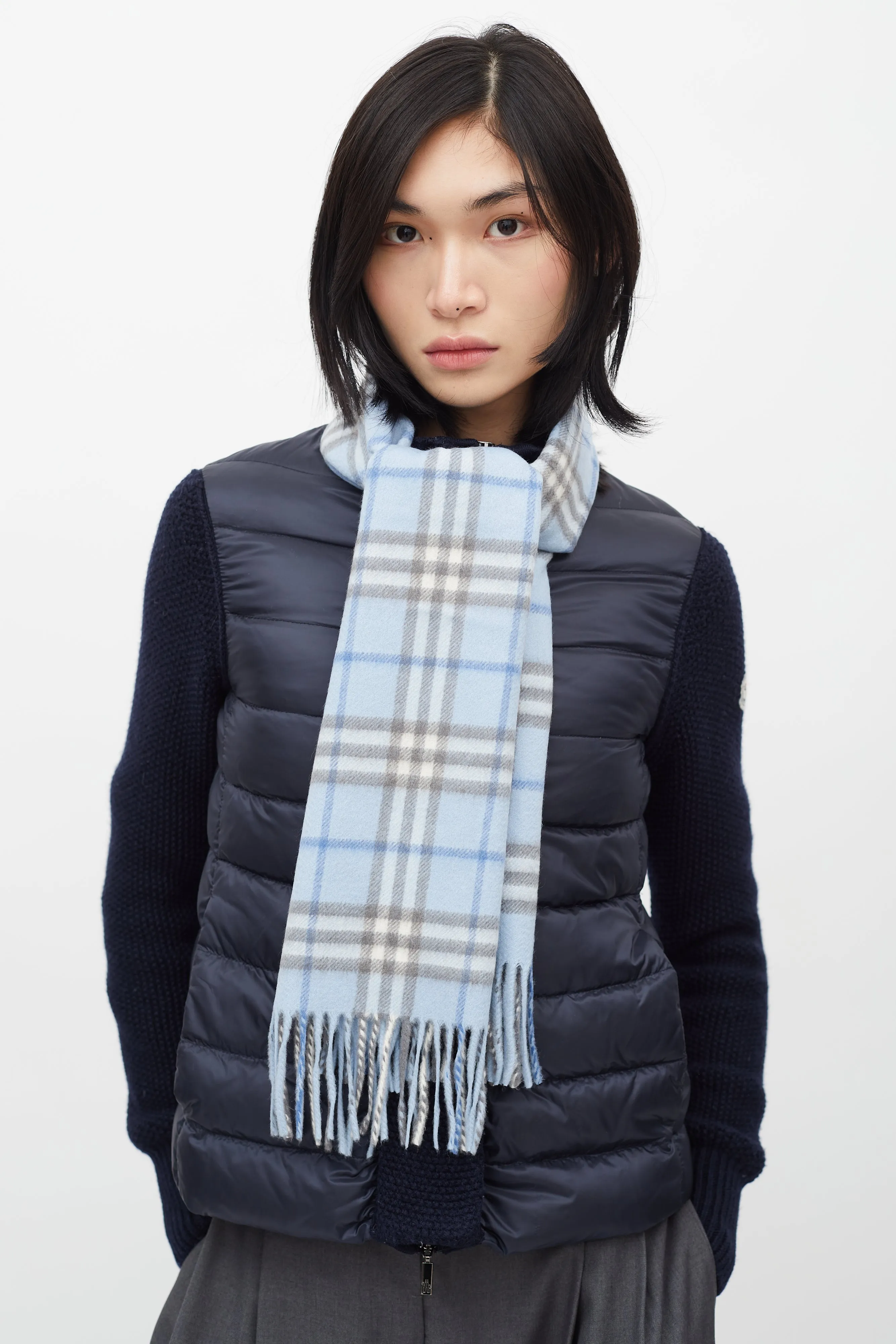 Blue & White Cashmere Check Scarf