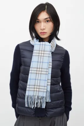 Blue & White Cashmere Check Scarf