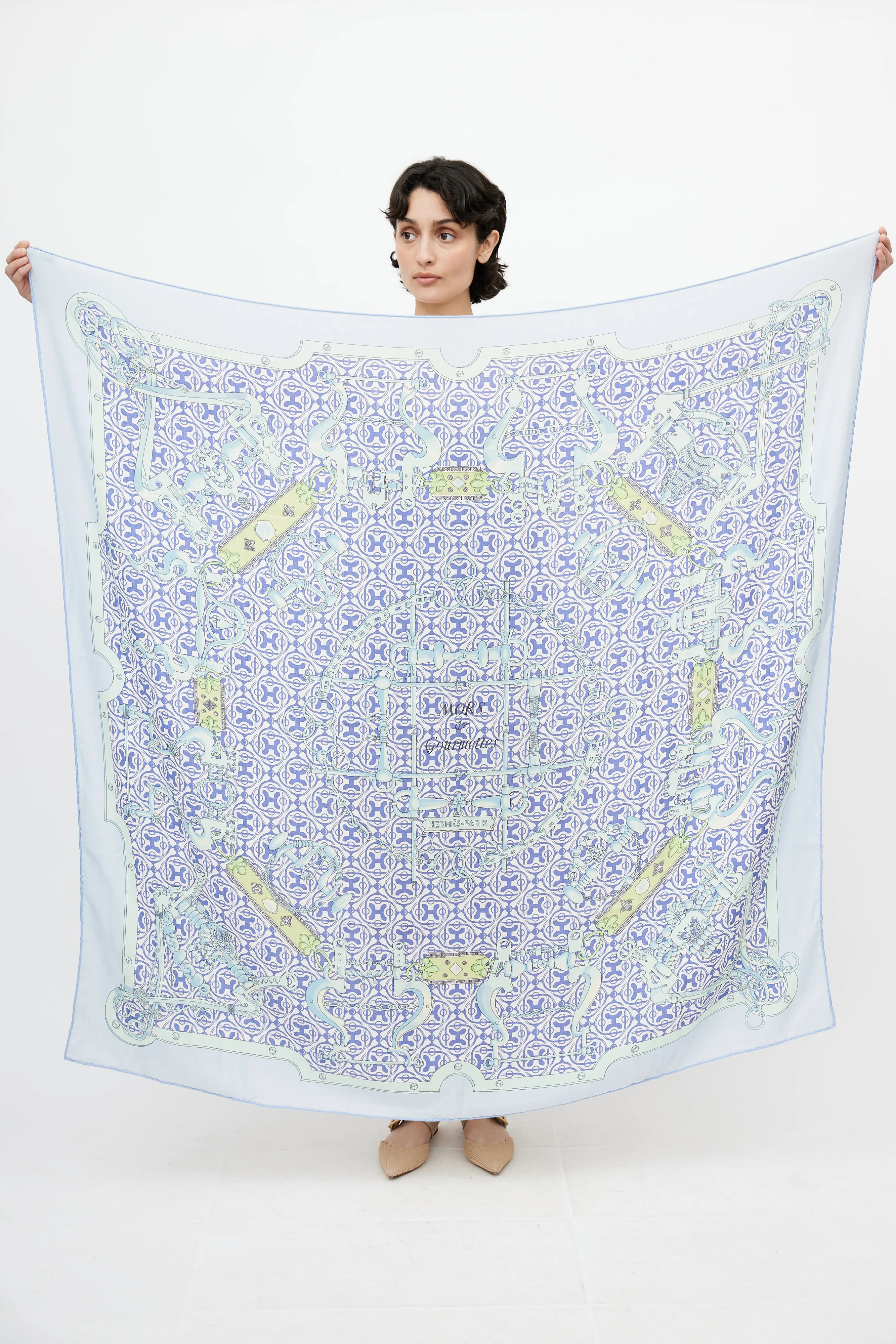 Blue Cashmere & Silk Mors Et Gourmettes 140 Print Shawl