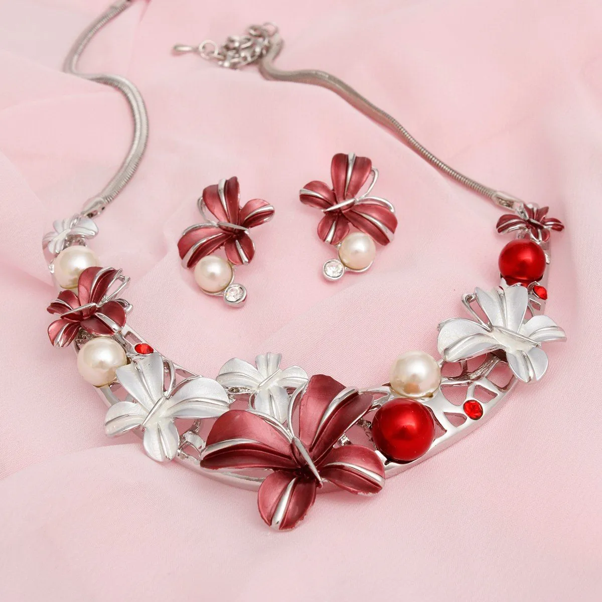 Collar Refined Red White Butterfly DST Necklace