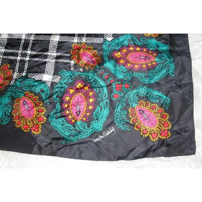 Diane Von Furstenberg Colorful Abstract Scarf with Floral/Peacock Design