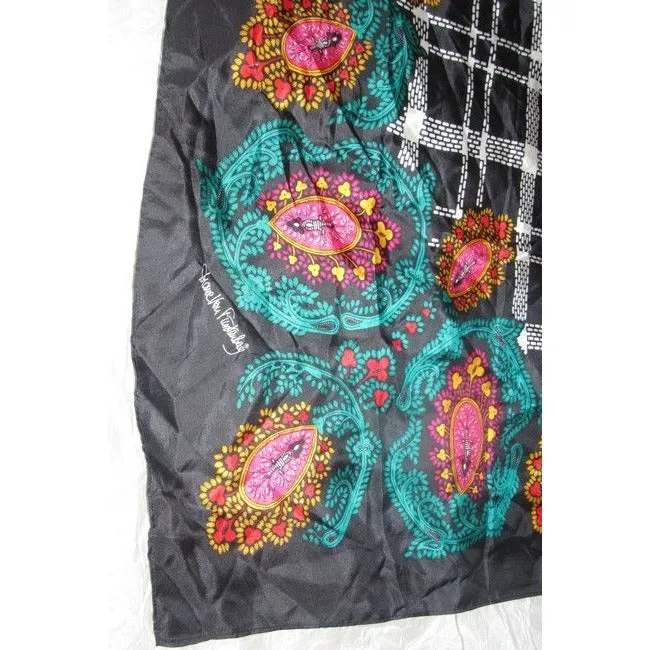 Diane Von Furstenberg Colorful Abstract Scarf with Floral/Peacock Design
