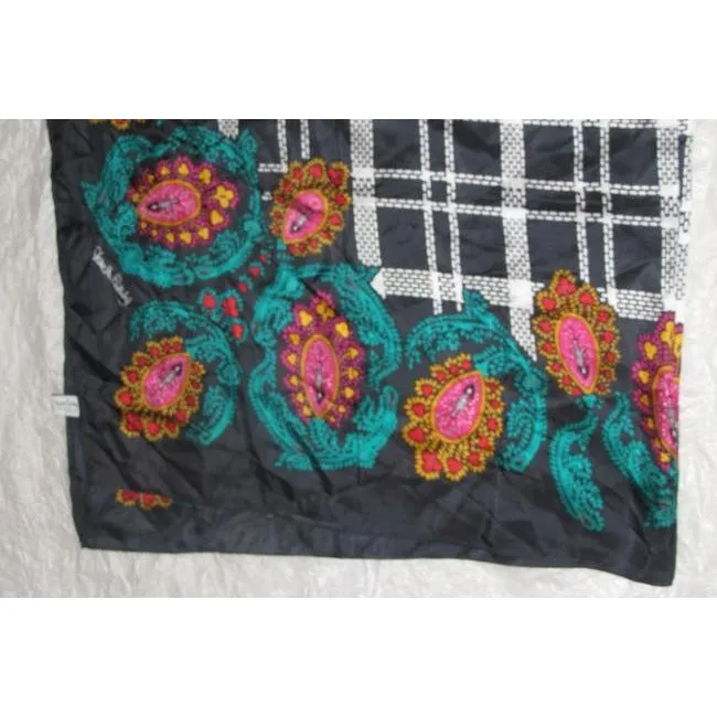 Diane Von Furstenberg Colorful Abstract Scarf with Floral/Peacock Design