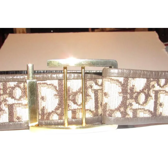 Dior Brown Trotter Print Belt w Gold CD Buckle