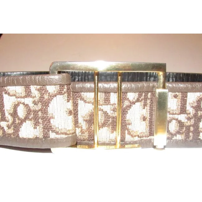 Dior Brown Trotter Print Belt w Gold CD Buckle