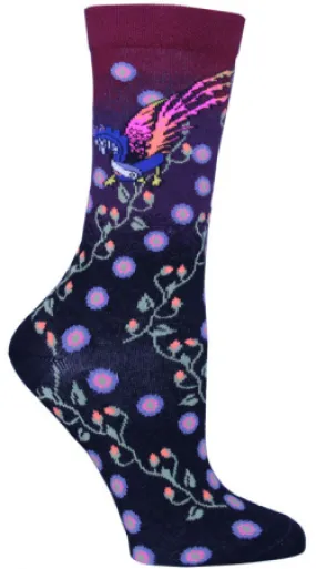 Floral Bird Black and Wine Socks (Women's)