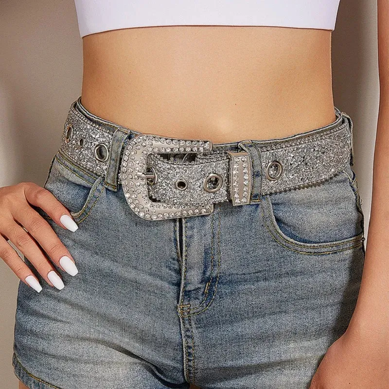 Goth for rhinestone Belts Women PU Leather Strap for rhinestone Belts Western Cowboy Y2K Girls Belt for Jeans Men