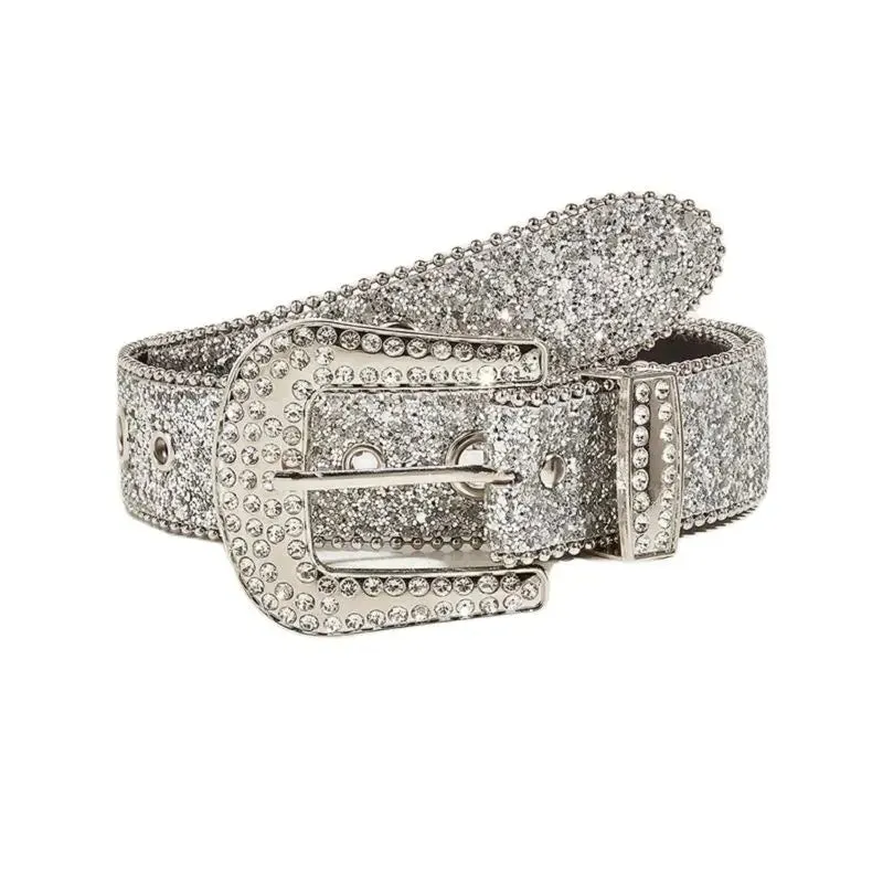 Goth for rhinestone Belts Women PU Leather Strap for rhinestone Belts Western Cowboy Y2K Girls Belt for Jeans Men