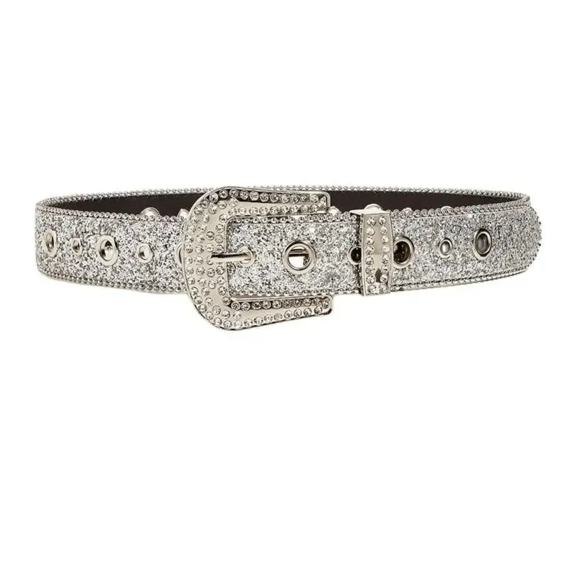 Goth for rhinestone Belts Women PU Leather Strap for rhinestone Belts Western Cowboy Y2K Girls Belt for Jeans Men