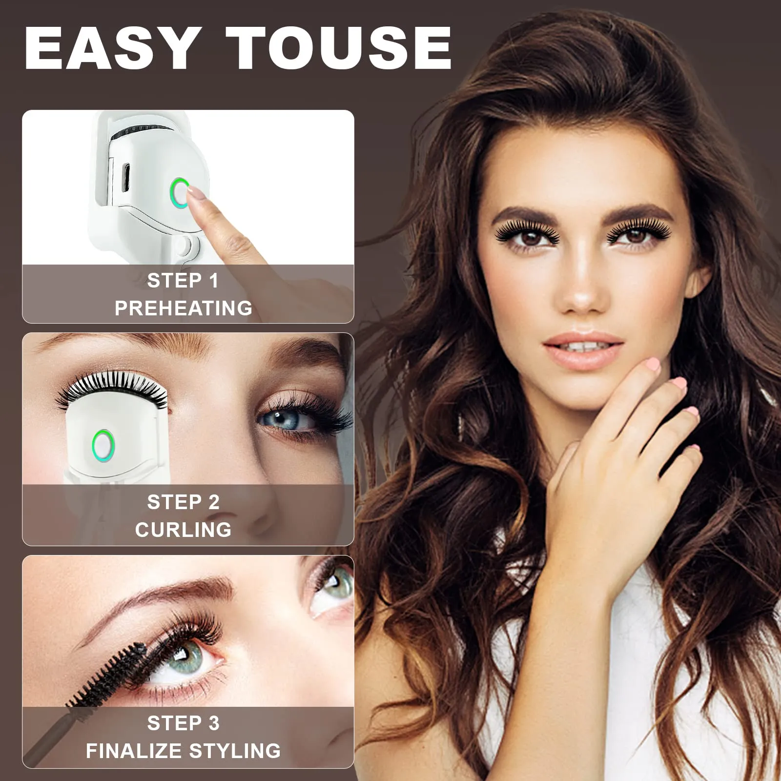 Heated Eyelash Curler, USB Rechargeable, Electric Heated Eyelash Curler, Two-Position Temperature Control, Long-Lasting Heated Eyelash Curler for Thick and Sparse Eyelashes, 24 Hour Long-Lasting Curl