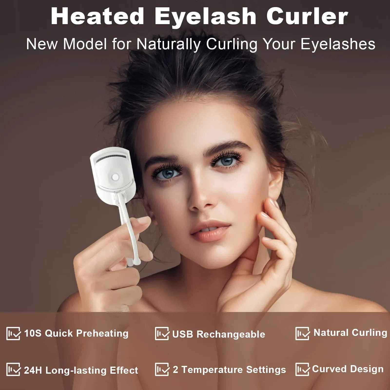 Heated Eyelash Curler, USB Rechargeable, Electric Heated Eyelash Curler, Two-Position Temperature Control, Long-Lasting Heated Eyelash Curler for Thick and Sparse Eyelashes, 24 Hour Long-Lasting Curl