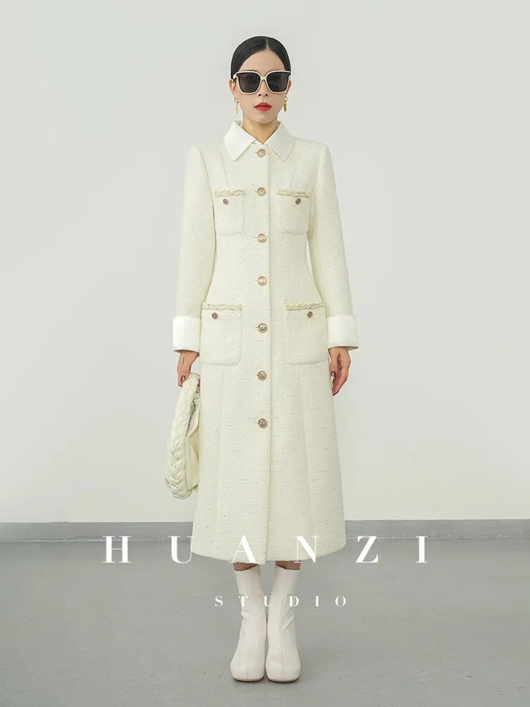 Huanzi new detachable acetate leader wool tweed small fragrance wind coat dress- Ray