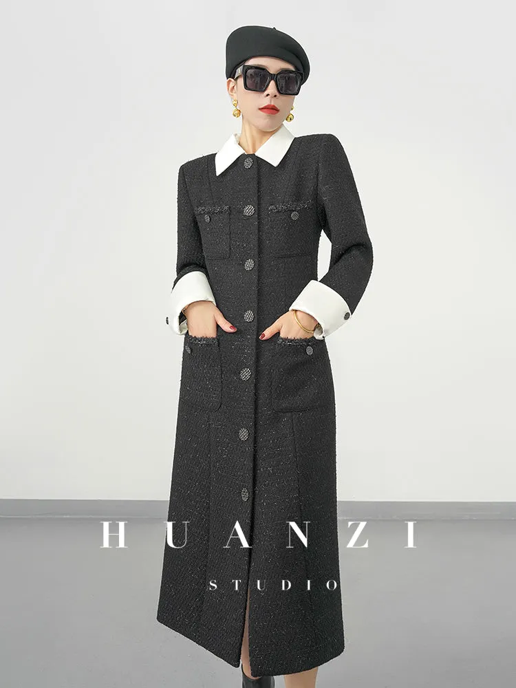 Huanzi new detachable acetate leader wool tweed small fragrance wind coat dress- Ray