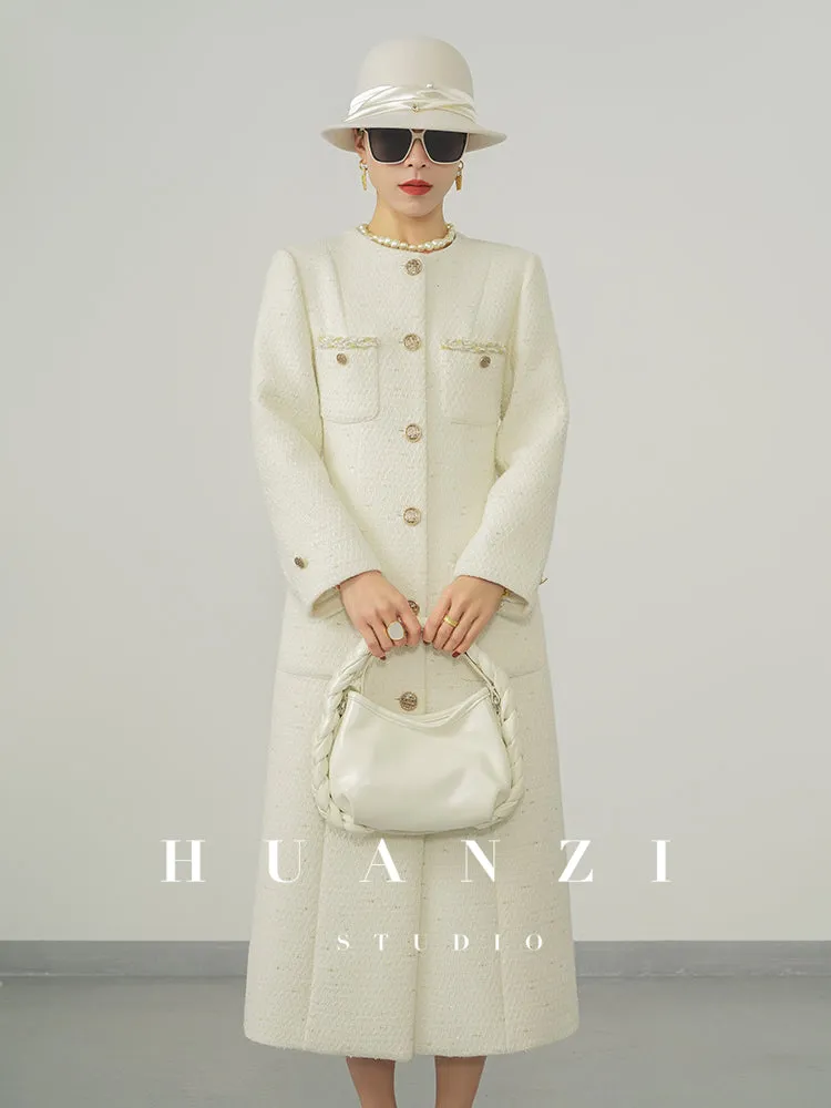 Huanzi new detachable acetate leader wool tweed small fragrance wind coat dress- Ray