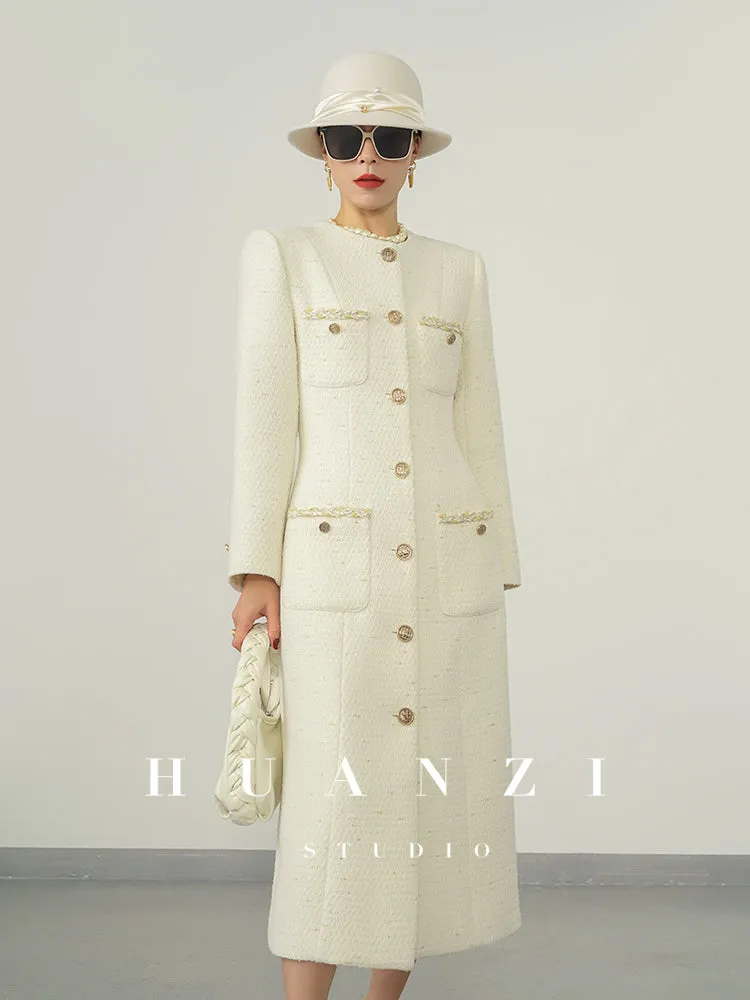 Huanzi new detachable acetate leader wool tweed small fragrance wind coat dress- Ray