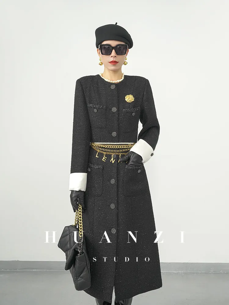 Huanzi new detachable acetate leader wool tweed small fragrance wind coat dress- Ray