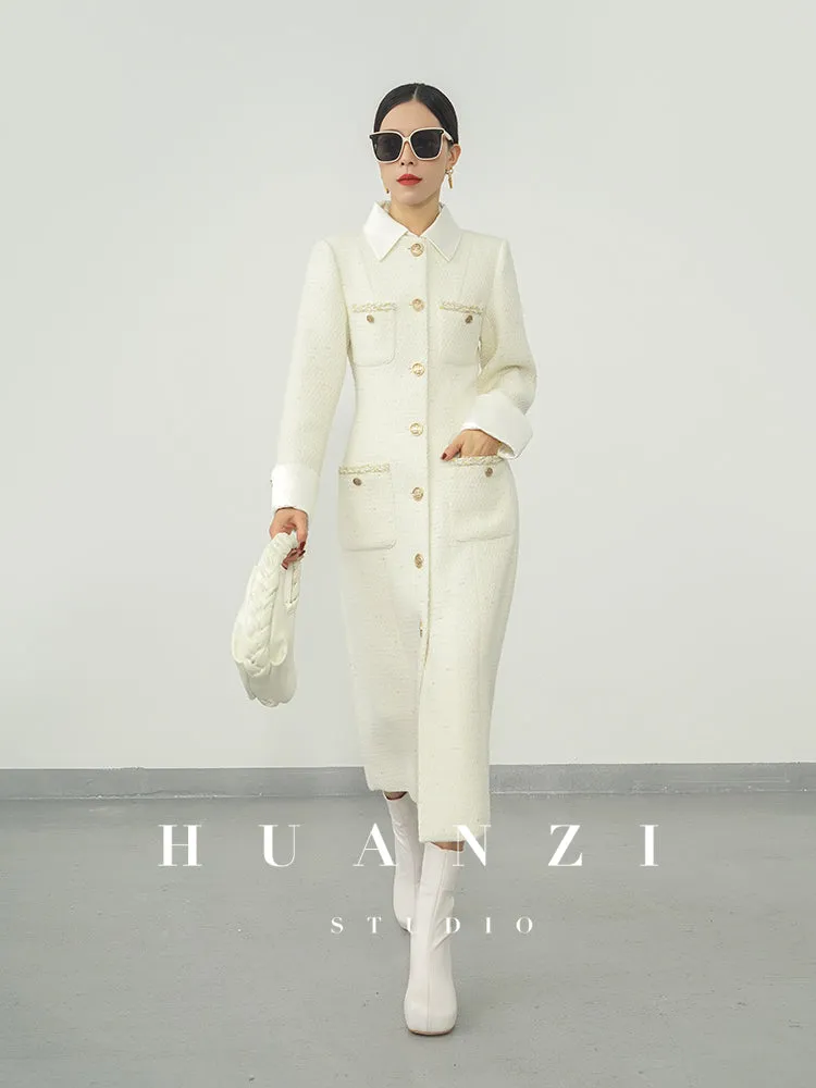 Huanzi new detachable acetate leader wool tweed small fragrance wind coat dress- Ray