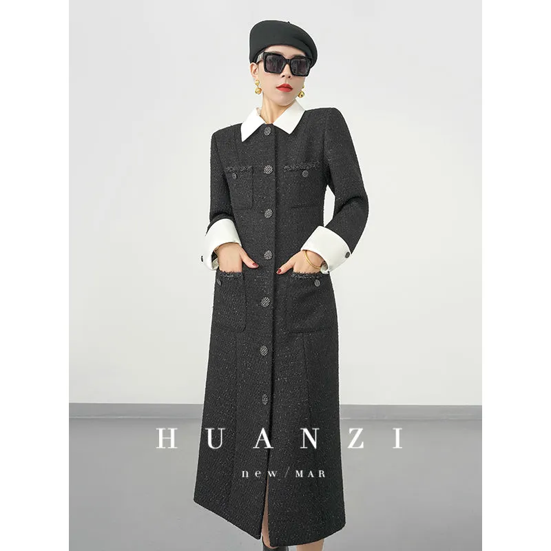 Huanzi new detachable acetate leader wool tweed small fragrance wind coat dress- Ray