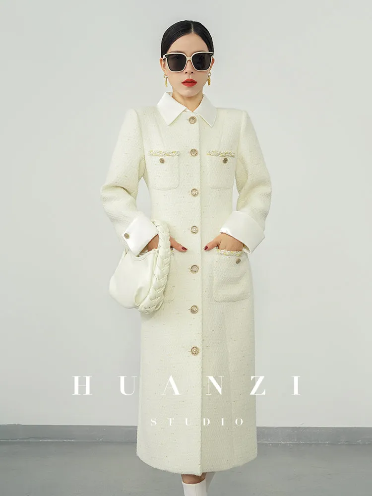 Huanzi new detachable acetate leader wool tweed small fragrance wind coat dress- Ray