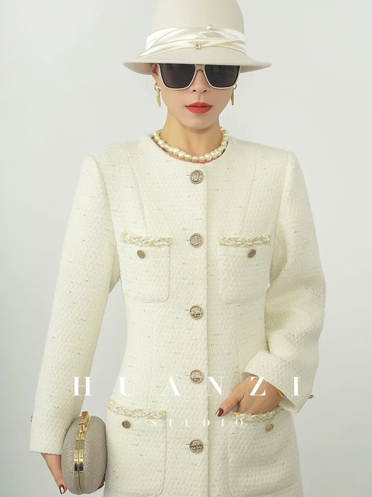 Huanzi new detachable acetate leader wool tweed small fragrance wind coat dress- Ray