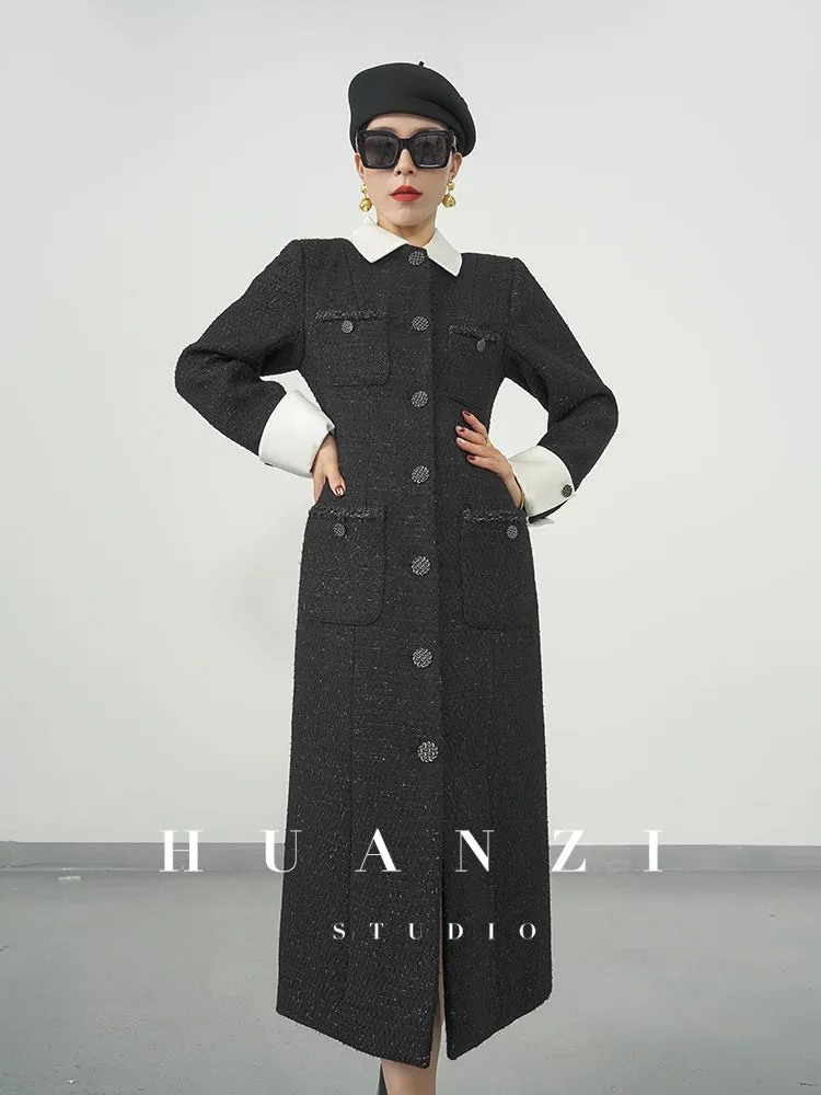 Huanzi new detachable acetate leader wool tweed small fragrance wind coat dress- Ray