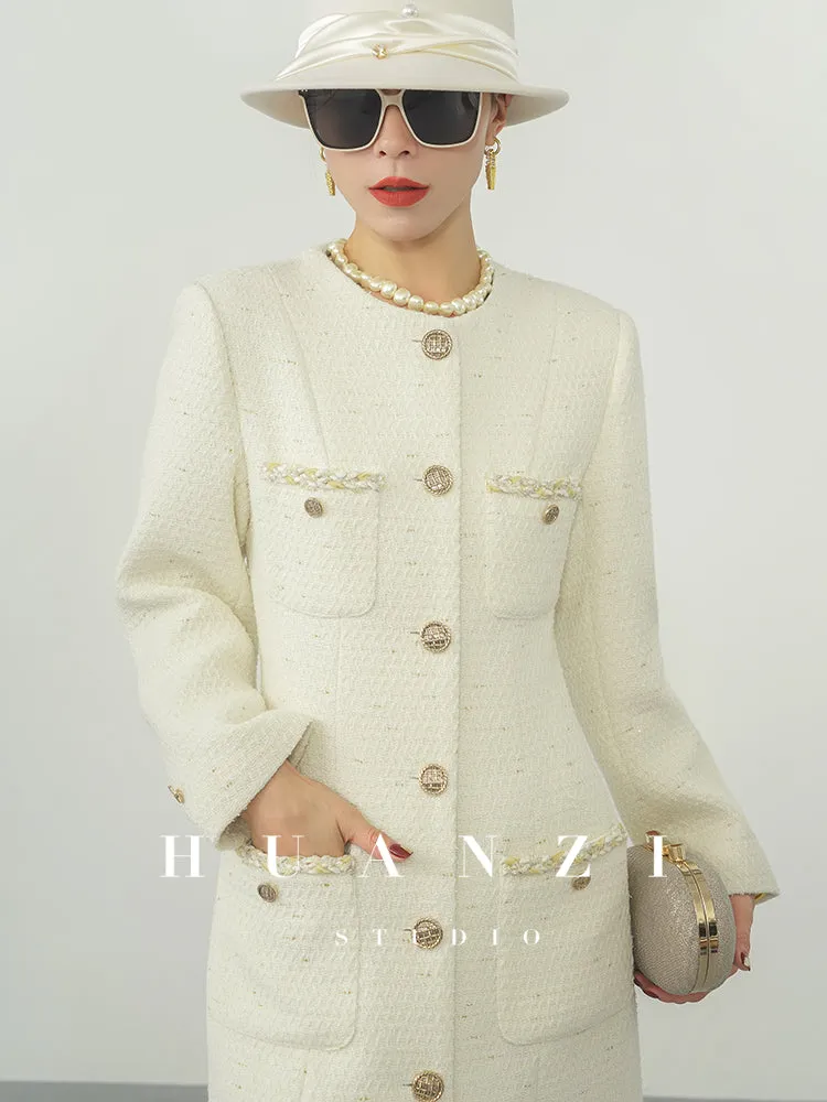 Huanzi new detachable acetate leader wool tweed small fragrance wind coat dress- Ray