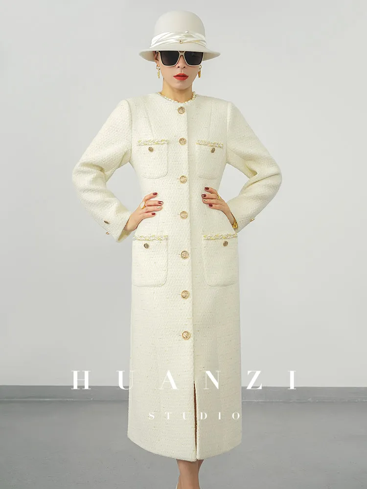Huanzi new detachable acetate leader wool tweed small fragrance wind coat dress- Ray