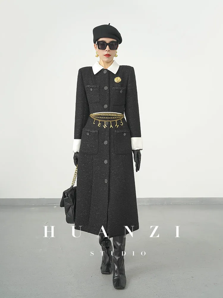 Huanzi new detachable acetate leader wool tweed small fragrance wind coat dress- Ray