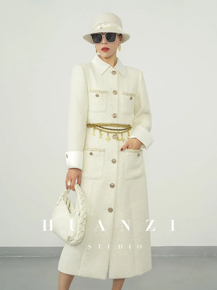 Huanzi new detachable acetate leader wool tweed small fragrance wind coat dress- Ray