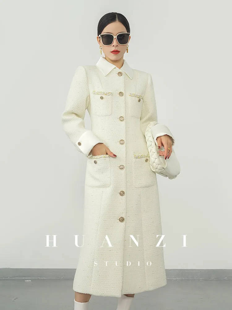 Huanzi new detachable acetate leader wool tweed small fragrance wind coat dress- Ray