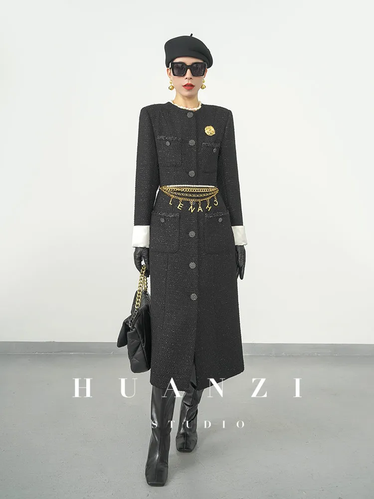 Huanzi new detachable acetate leader wool tweed small fragrance wind coat dress- Ray