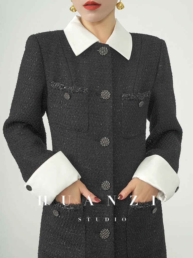 Huanzi new detachable acetate leader wool tweed small fragrance wind coat dress- Ray
