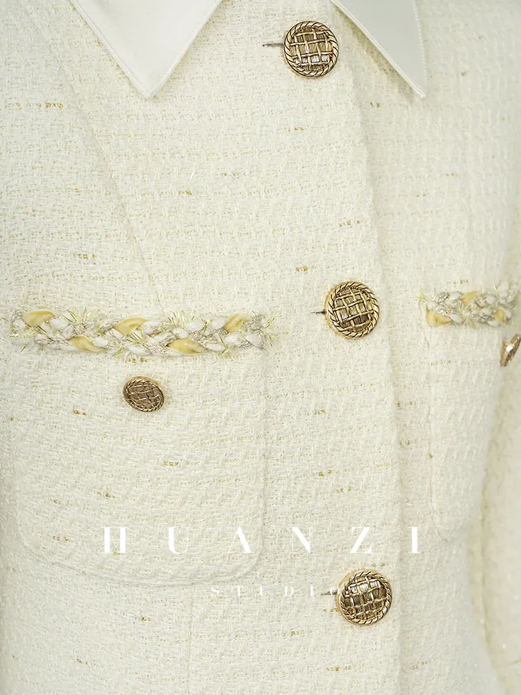Huanzi new detachable acetate leader wool tweed small fragrance wind coat dress- Ray