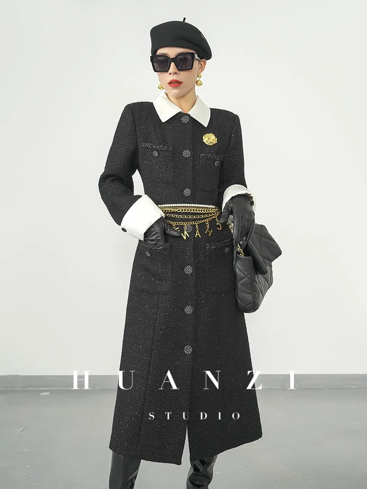 Huanzi new detachable acetate leader wool tweed small fragrance wind coat dress- Ray