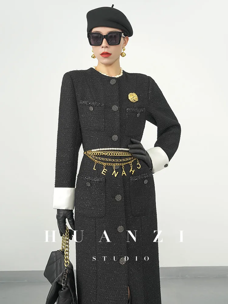 Huanzi new detachable acetate leader wool tweed small fragrance wind coat dress- Ray