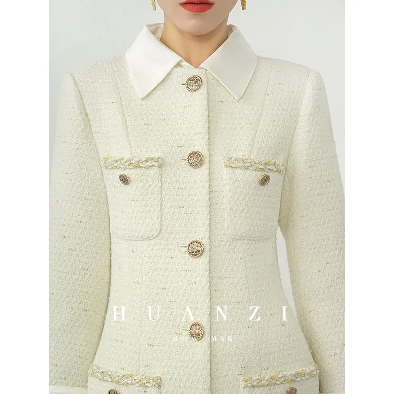 Huanzi new detachable acetate leader wool tweed small fragrance wind coat dress- Ray
