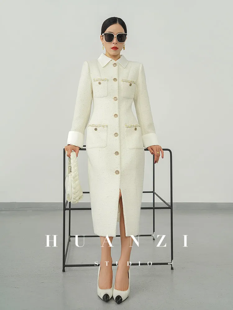 Huanzi new detachable acetate leader wool tweed small fragrance wind coat dress- Ray