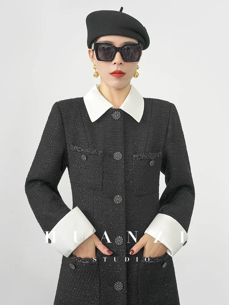 Huanzi new detachable acetate leader wool tweed small fragrance wind coat dress- Ray