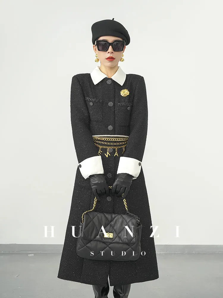 Huanzi new detachable acetate leader wool tweed small fragrance wind coat dress- Ray