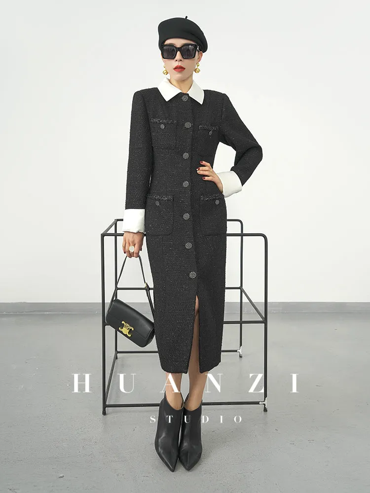 Huanzi new detachable acetate leader wool tweed small fragrance wind coat dress- Ray