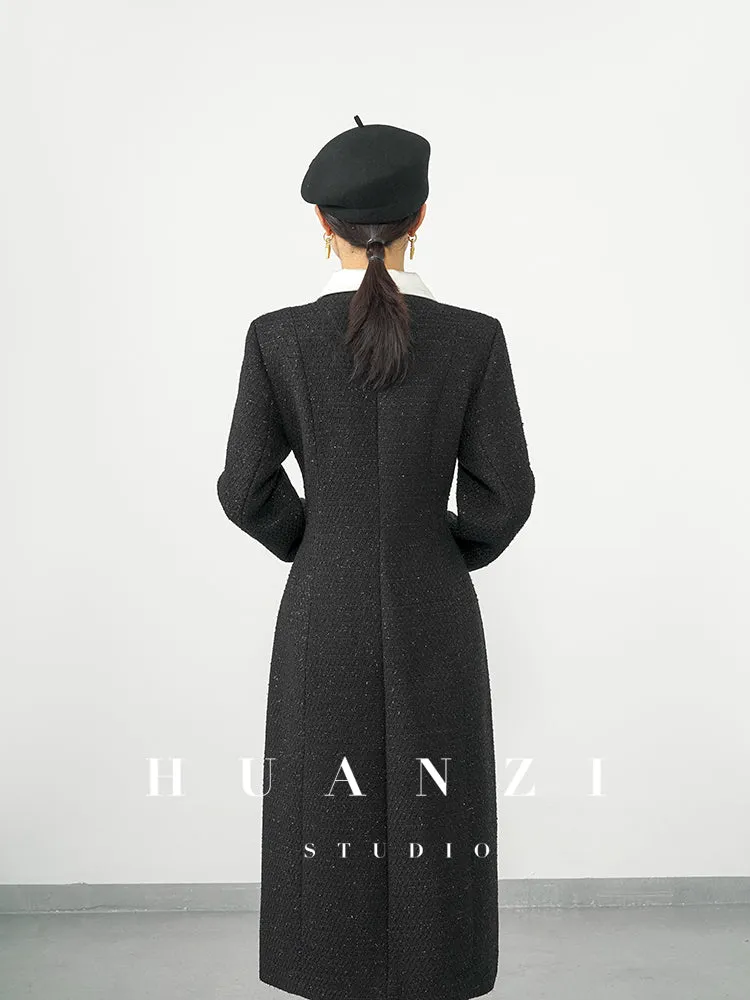 Huanzi new detachable acetate leader wool tweed small fragrance wind coat dress- Ray