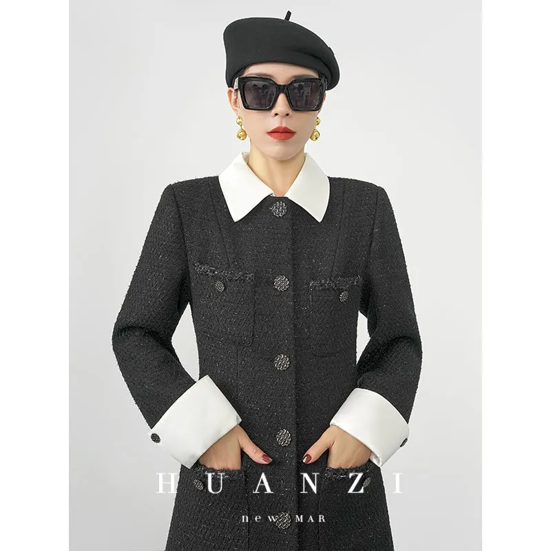 Huanzi new detachable acetate leader wool tweed small fragrance wind coat dress- Ray