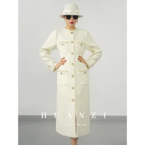 Huanzi new detachable acetate leader wool tweed small fragrance wind coat dress- Ray