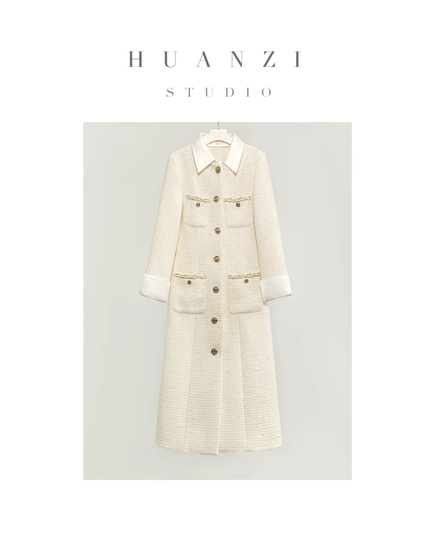 Huanzi new detachable acetate leader wool tweed small fragrance wind coat dress- Ray