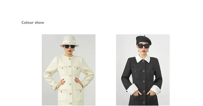 Huanzi new detachable acetate leader wool tweed small fragrance wind coat dress- Ray