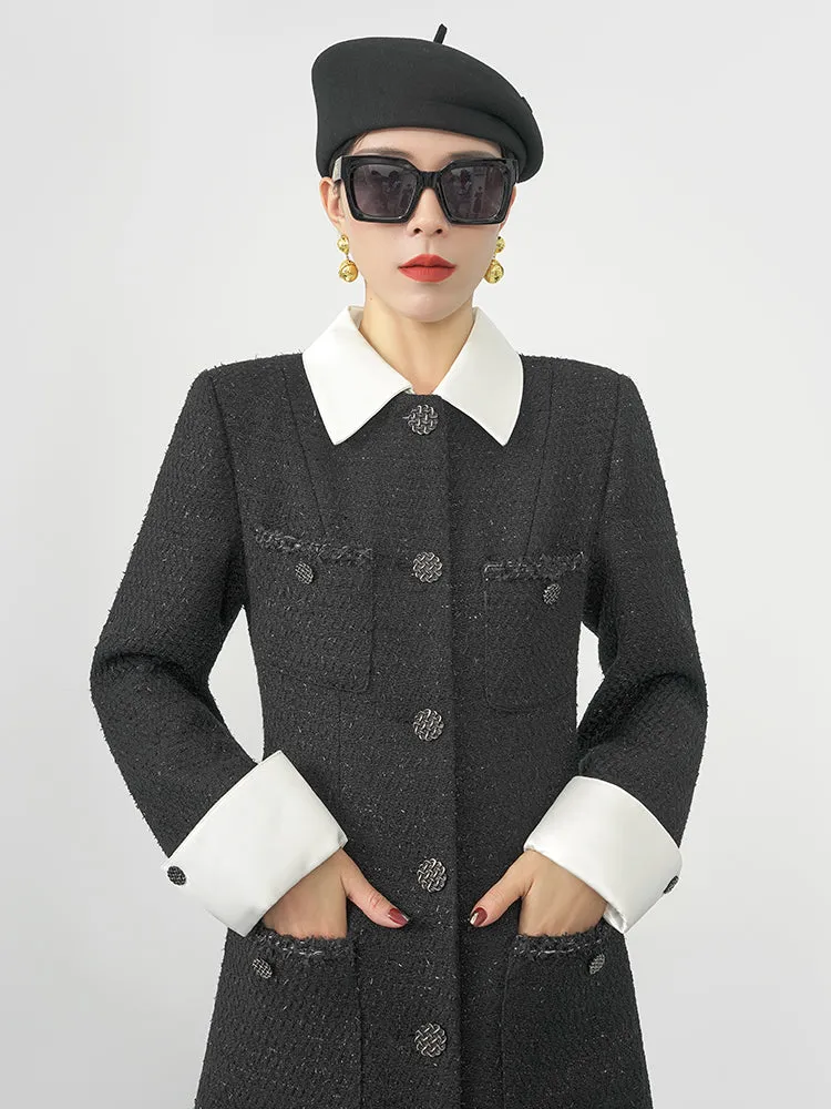 Huanzi new detachable acetate leader wool tweed small fragrance wind coat dress- Ray