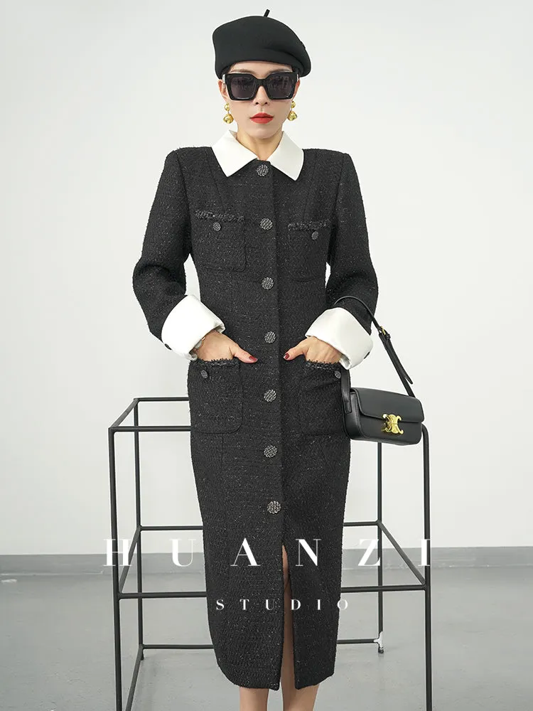 Huanzi new detachable acetate leader wool tweed small fragrance wind coat dress- Ray