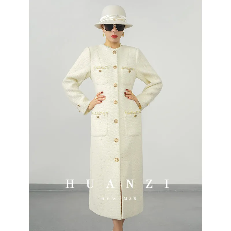 Huanzi new detachable acetate leader wool tweed small fragrance wind coat dress- Ray